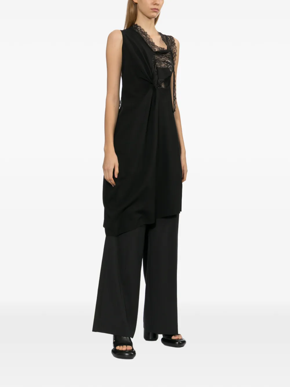 Junya Watanabe Asymmetrische gedrapeerde midi-jurk Zwart