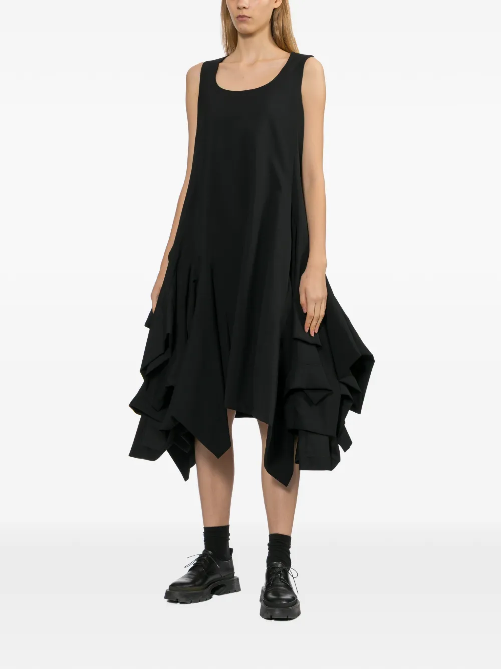 Comme Des Garçons Asymmetrische midi-jurk met ruches Zwart