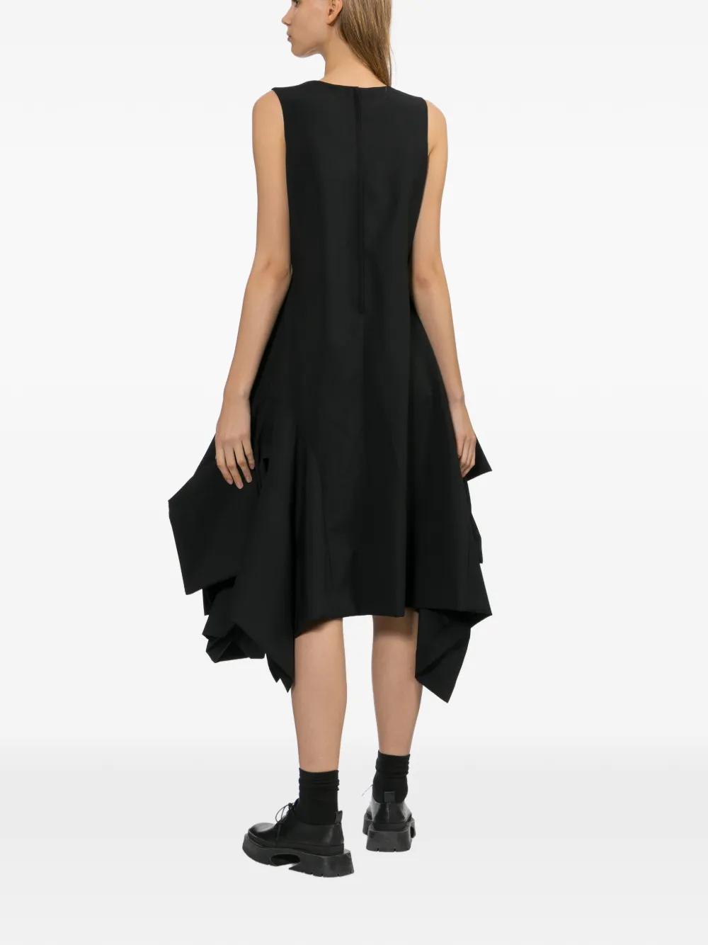 Comme Des Garçons Asymmetrische midi-jurk met ruches Zwart