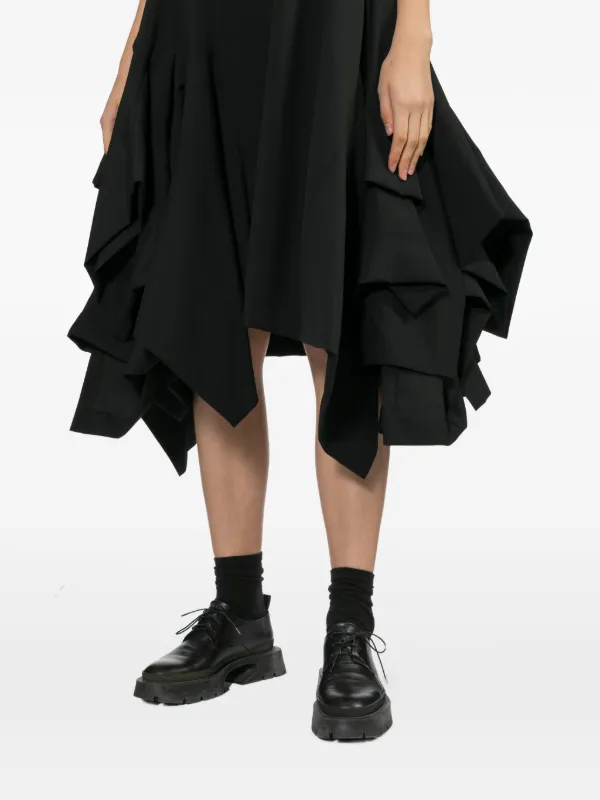 asymmetrical ruffle midi dress Innovare Denim Dorthy Asymmetric Ruffle Midi Dress, S