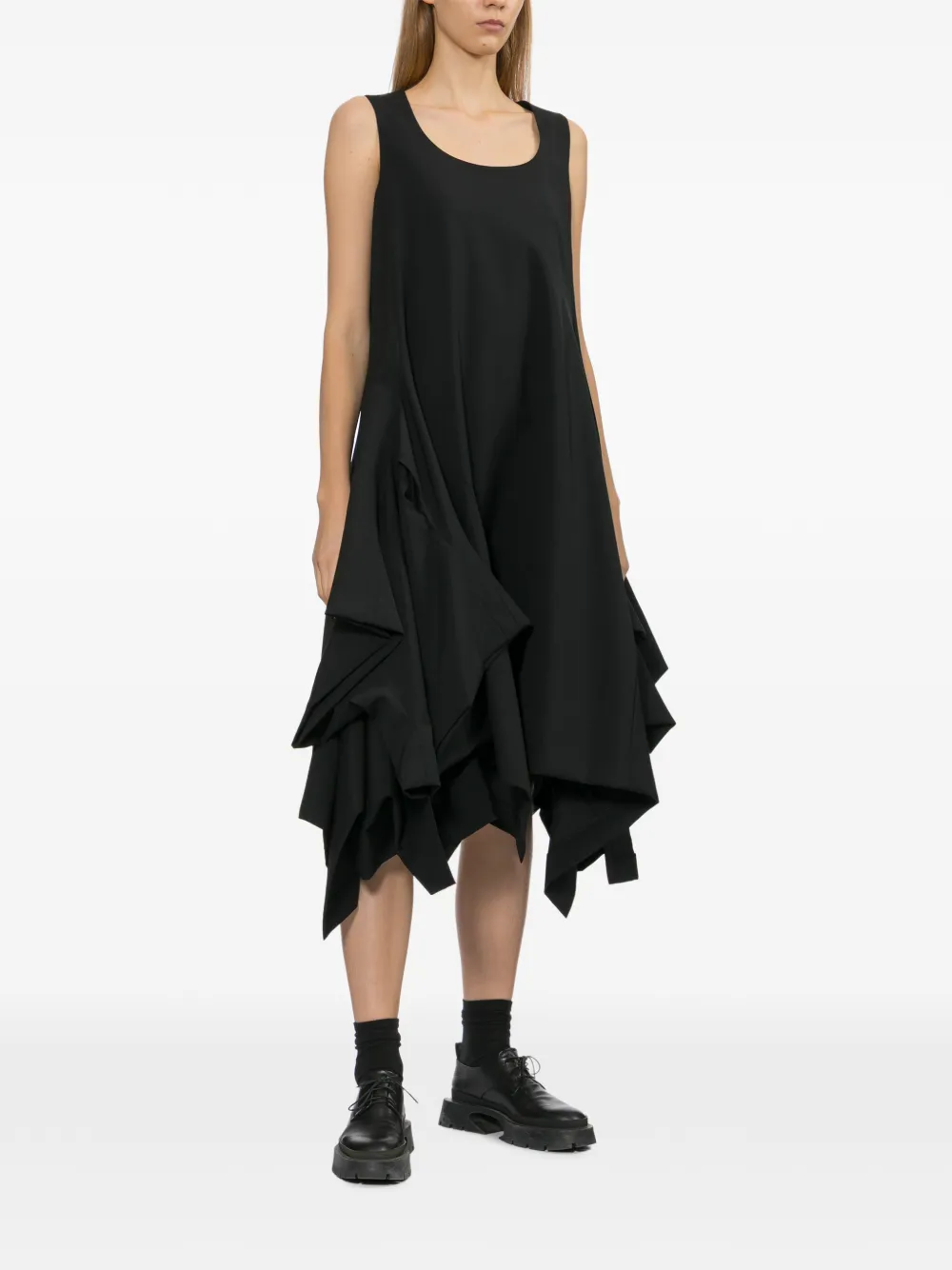 Comme Des Garçons Asymmetrische midi-jurk met ruches Zwart