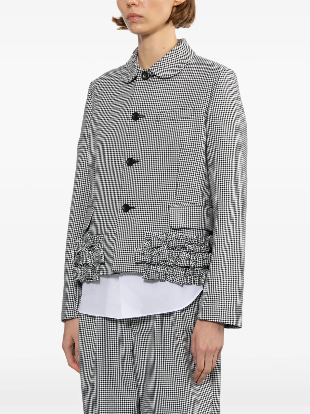  Comme Des Garçons Girl Ruffled Houndstooth Jacket - Black 