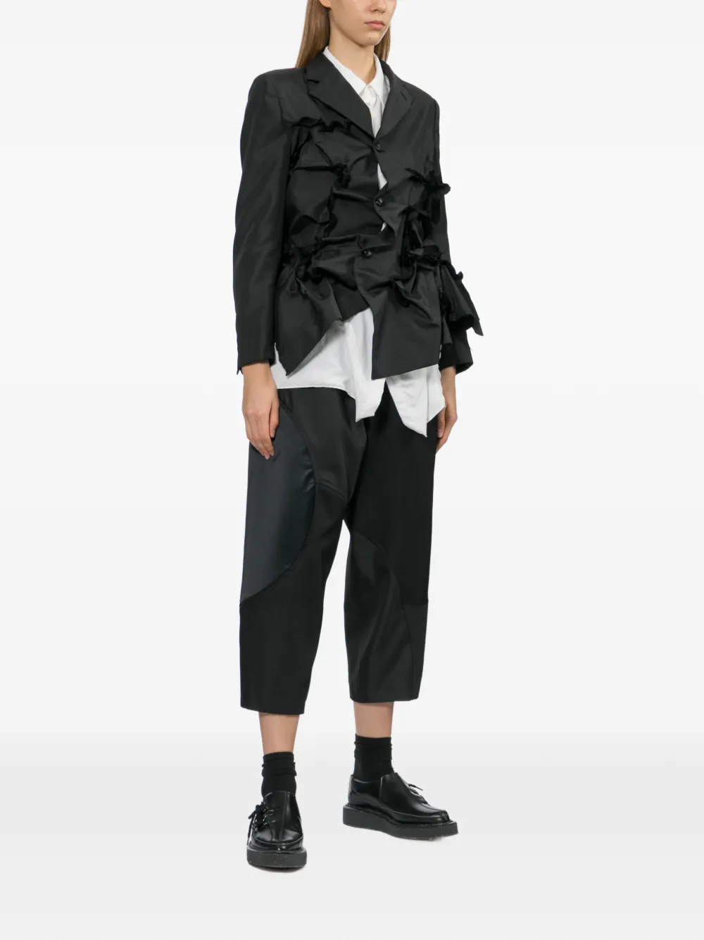  Comme Des Garçons Ruffled Notched-lapels Jacket - Black 