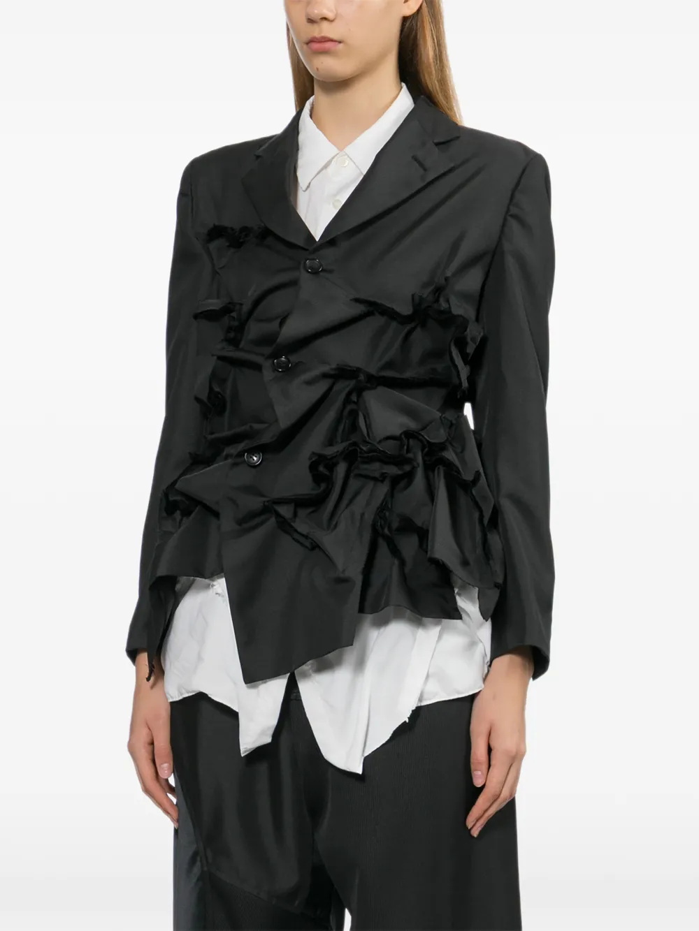  Comme Des Garçons Ruffled Notched-lapels Jacket - Black 
