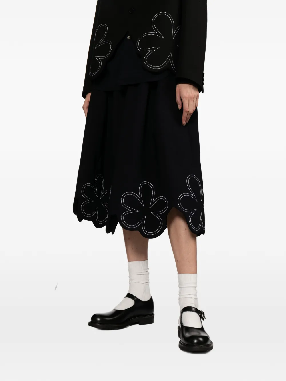 Comme Des Garçons Girl Midi-rok met geborduurde bloemen Blauw