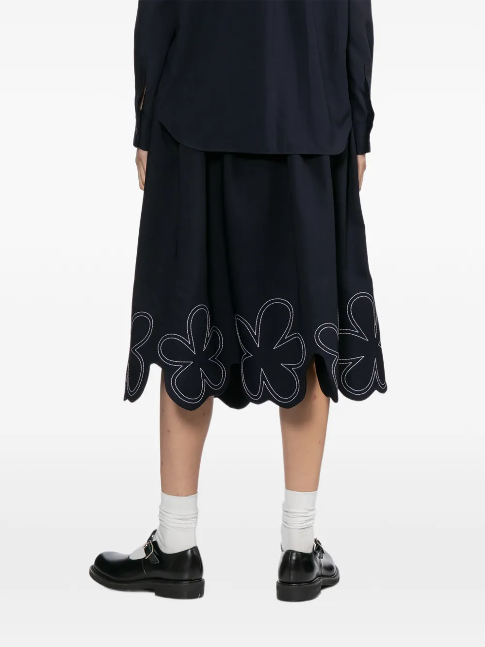 Comme Des Garçons Girl Midi-rok met geborduurde bloemen Blauw