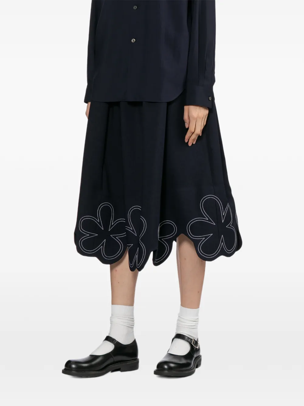 Comme Des Garçons Girl Midi-rok met geborduurde bloemen Blauw