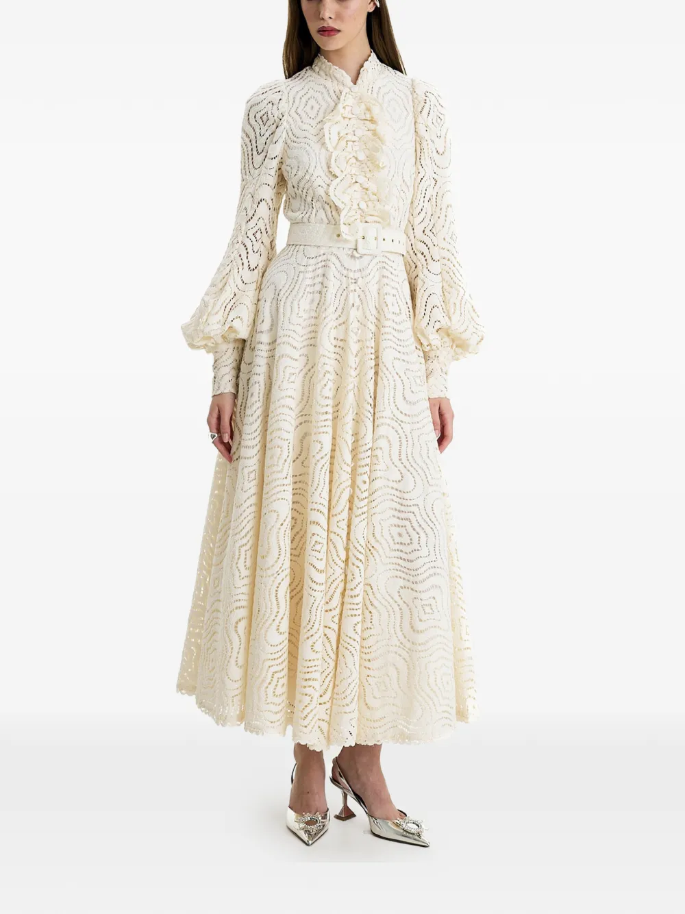 Moos Studio Ethereal Grace Ruffled Belted Maxi Dress In Neutral