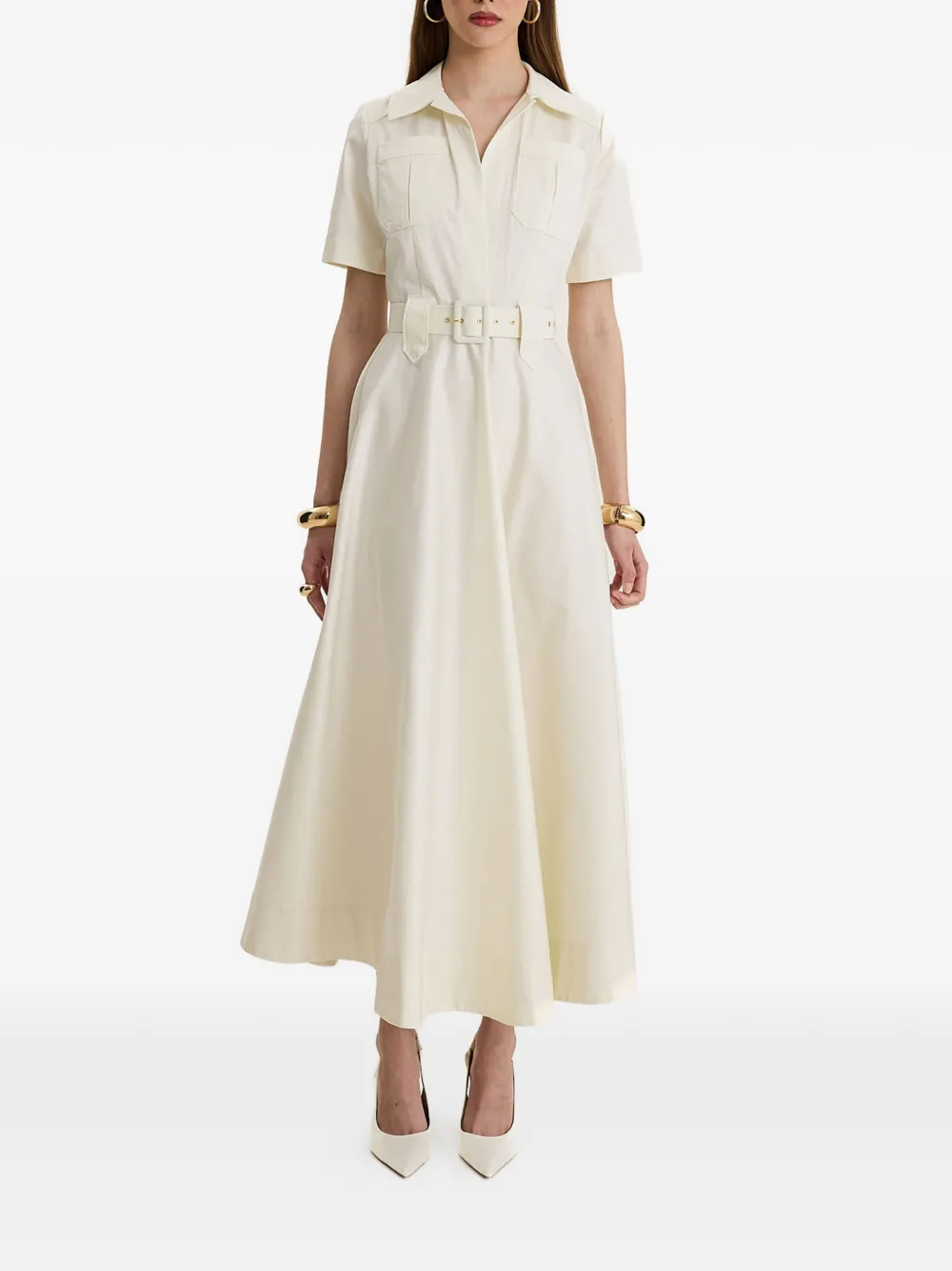Moos Studio Blanc Society Belted Maxi Dress In Neutral