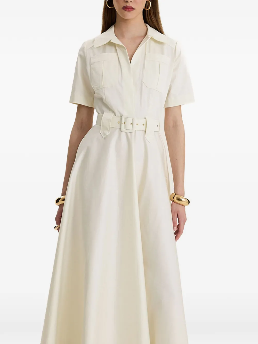 MOOS STUDIO Blanc Society maxi-jurk met ceintuur Beige