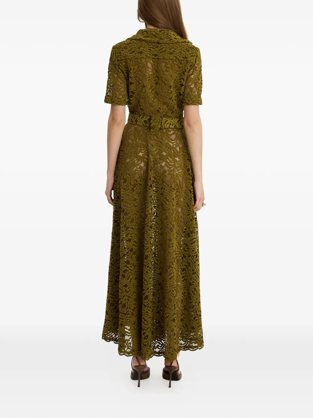  Moos Studio Olive Sinner Lace Belted Maxi Dress - Green 