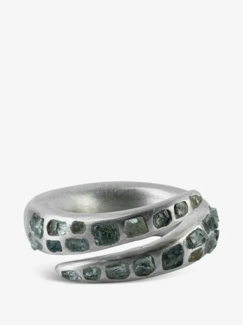 Parts of Four Split Mountain aquamarine ring