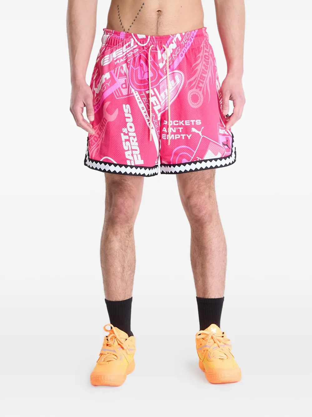 PUMA x Fast & Furious shorts met trekkoord en print Roze