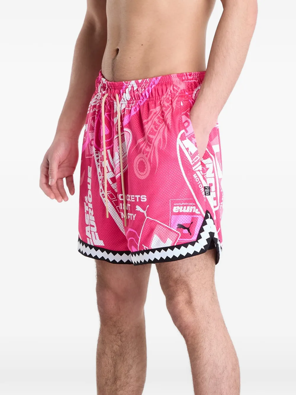 PUMA x Fast & Furious shorts met trekkoord en print Roze