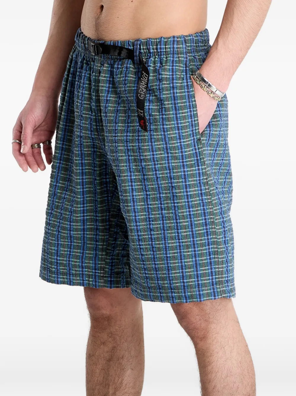 Gramicci Geruite seersucker shorts Blauw
