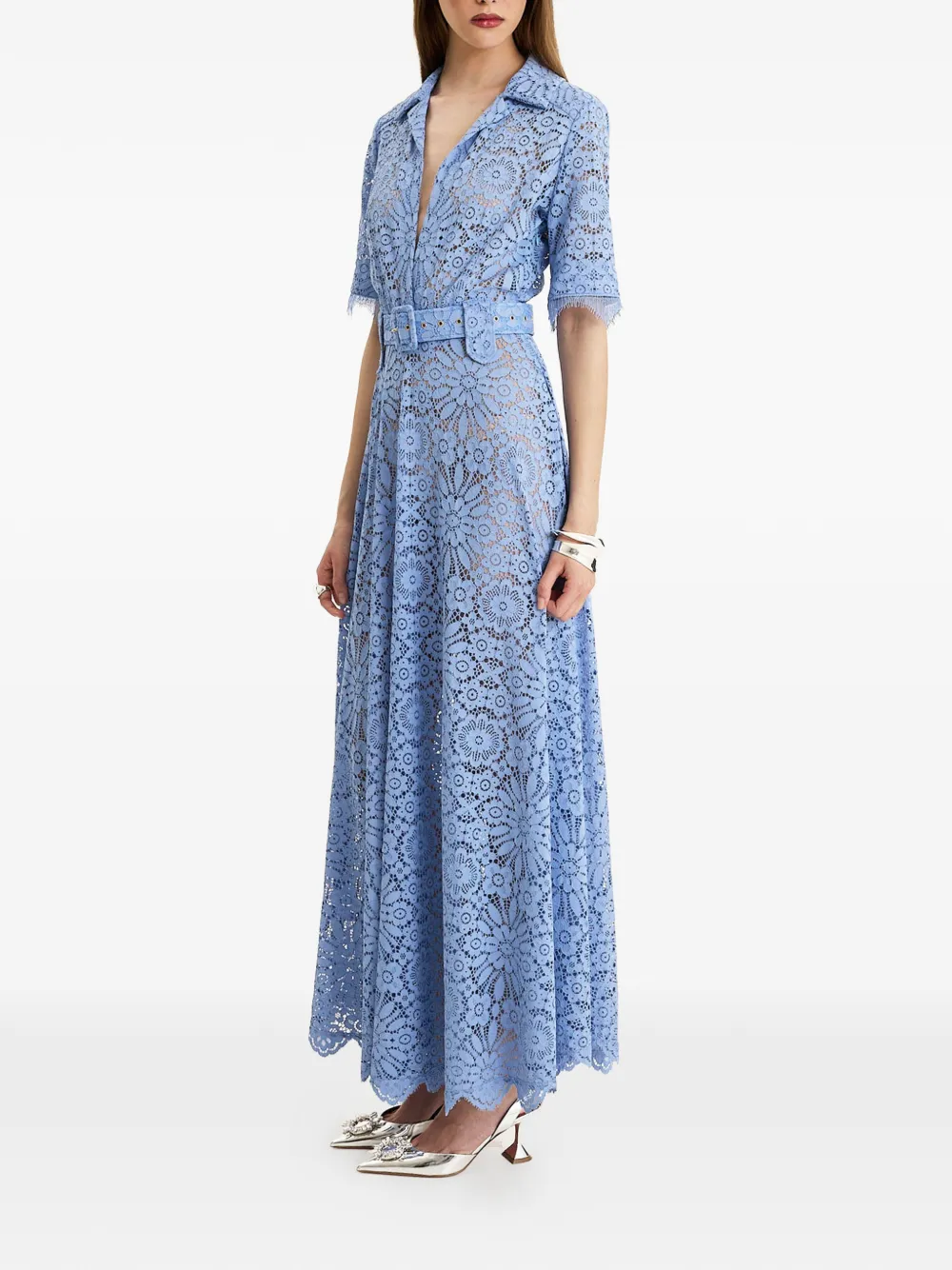 Moos Studio Blue Reverie Lace Belted Maxi Dress 