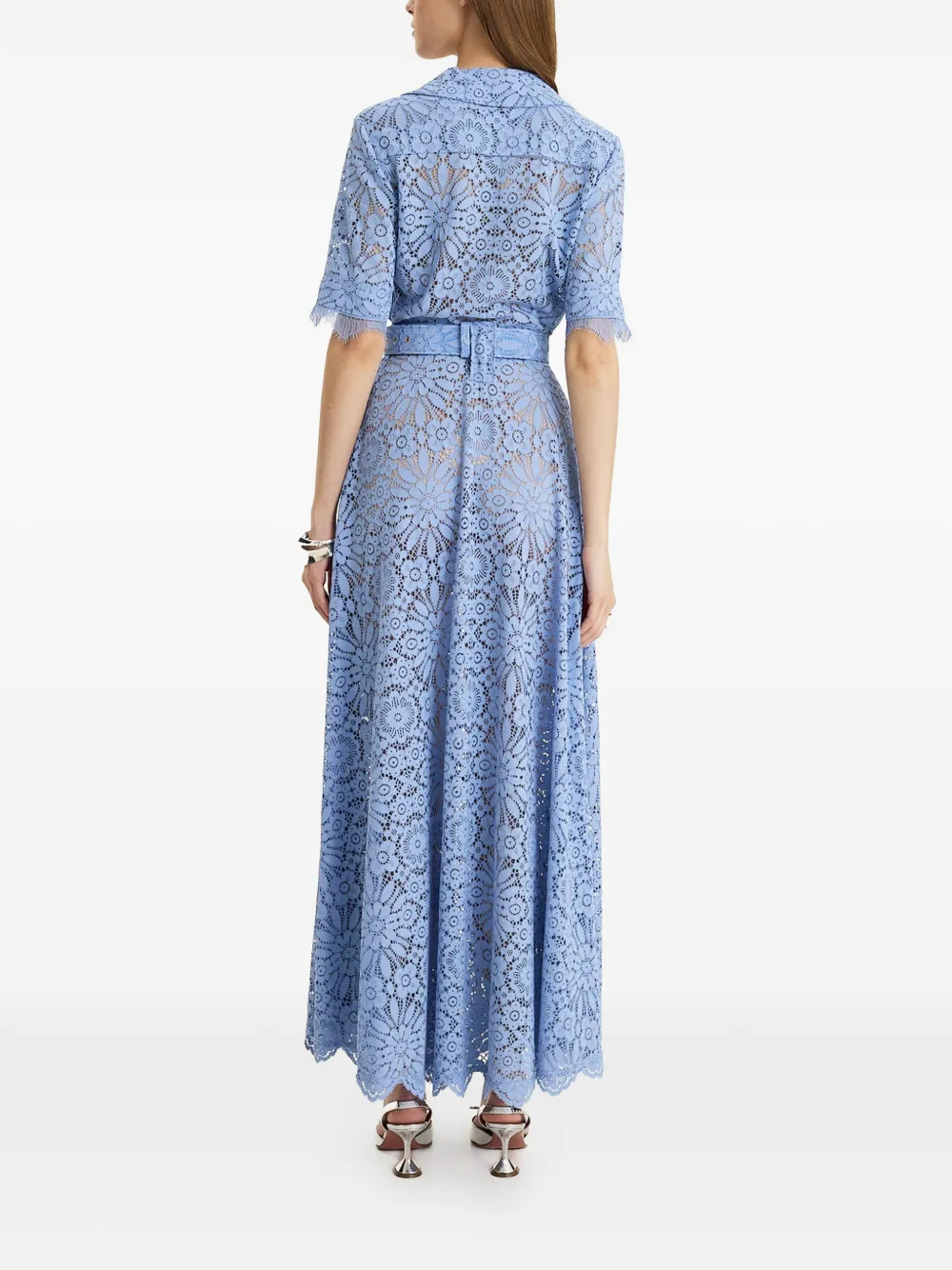 MOOS STUDIO Blue Reverie maxi-jurk met kant en ceintuur Blauw