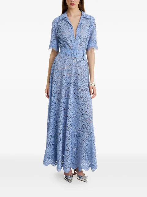 MOOS STUDIO Blue Reverie lace belted maxi dress