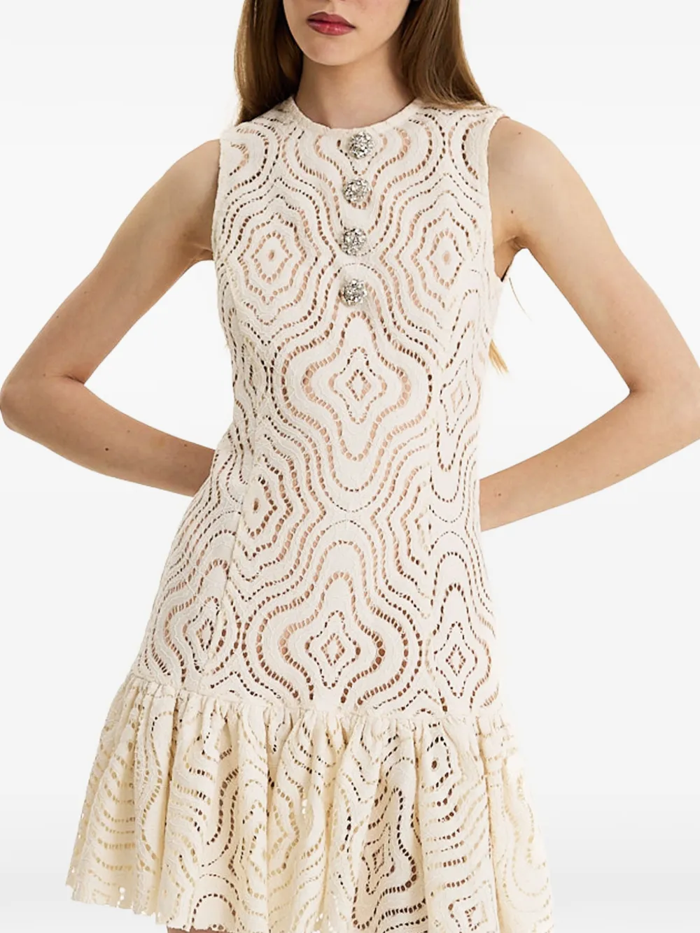 Ivory Affair Patterned Ruffled Mini Dress