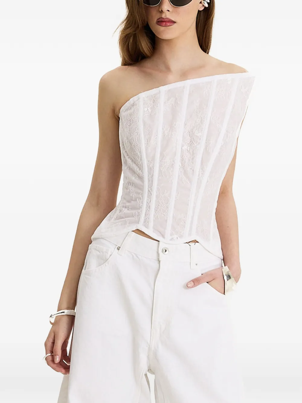 MOOS STUDIO Blanc Structure lace-panelled top - Bianco