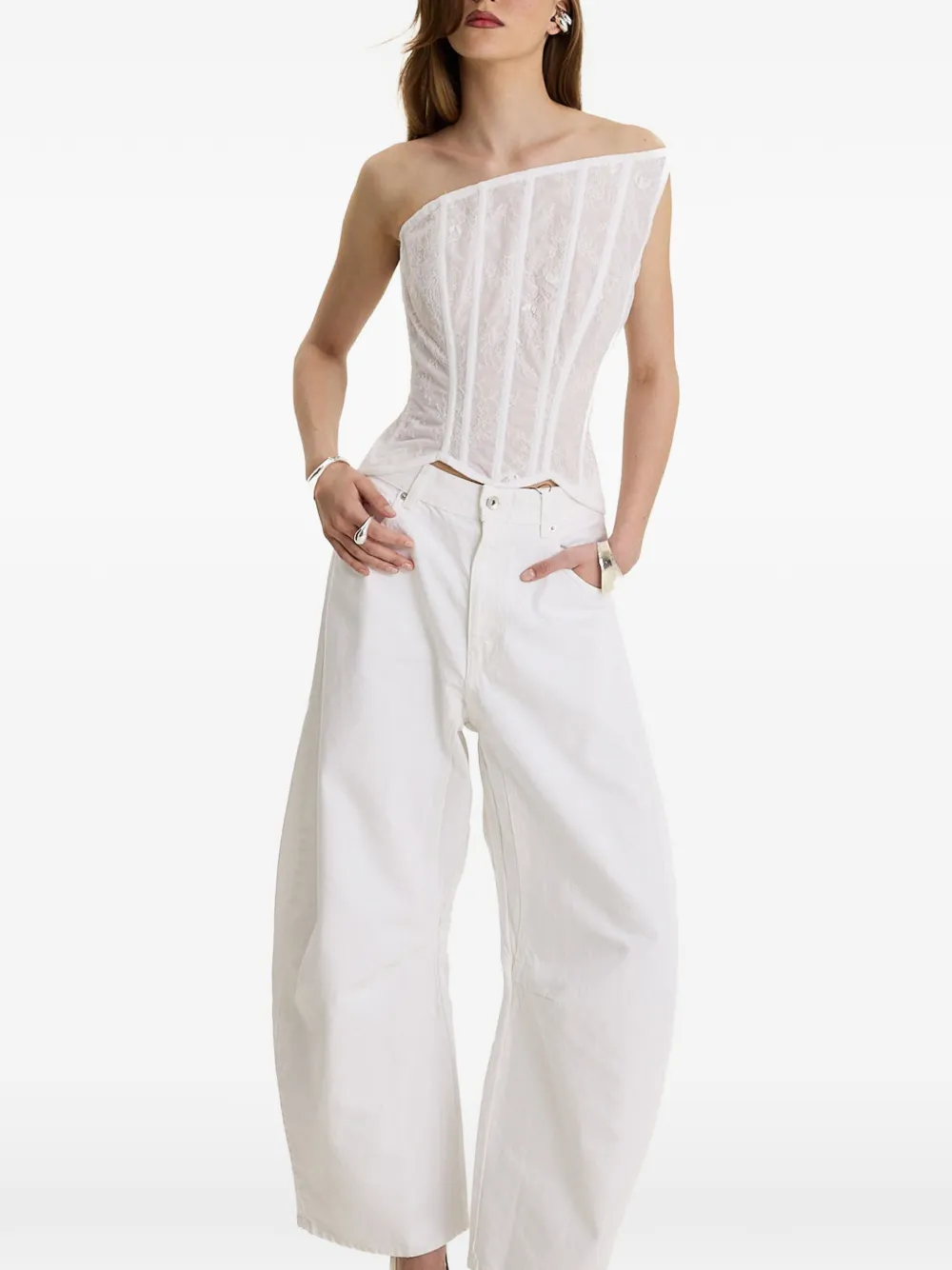 MOOS STUDIO Blanc Structure lace-panelled top - White