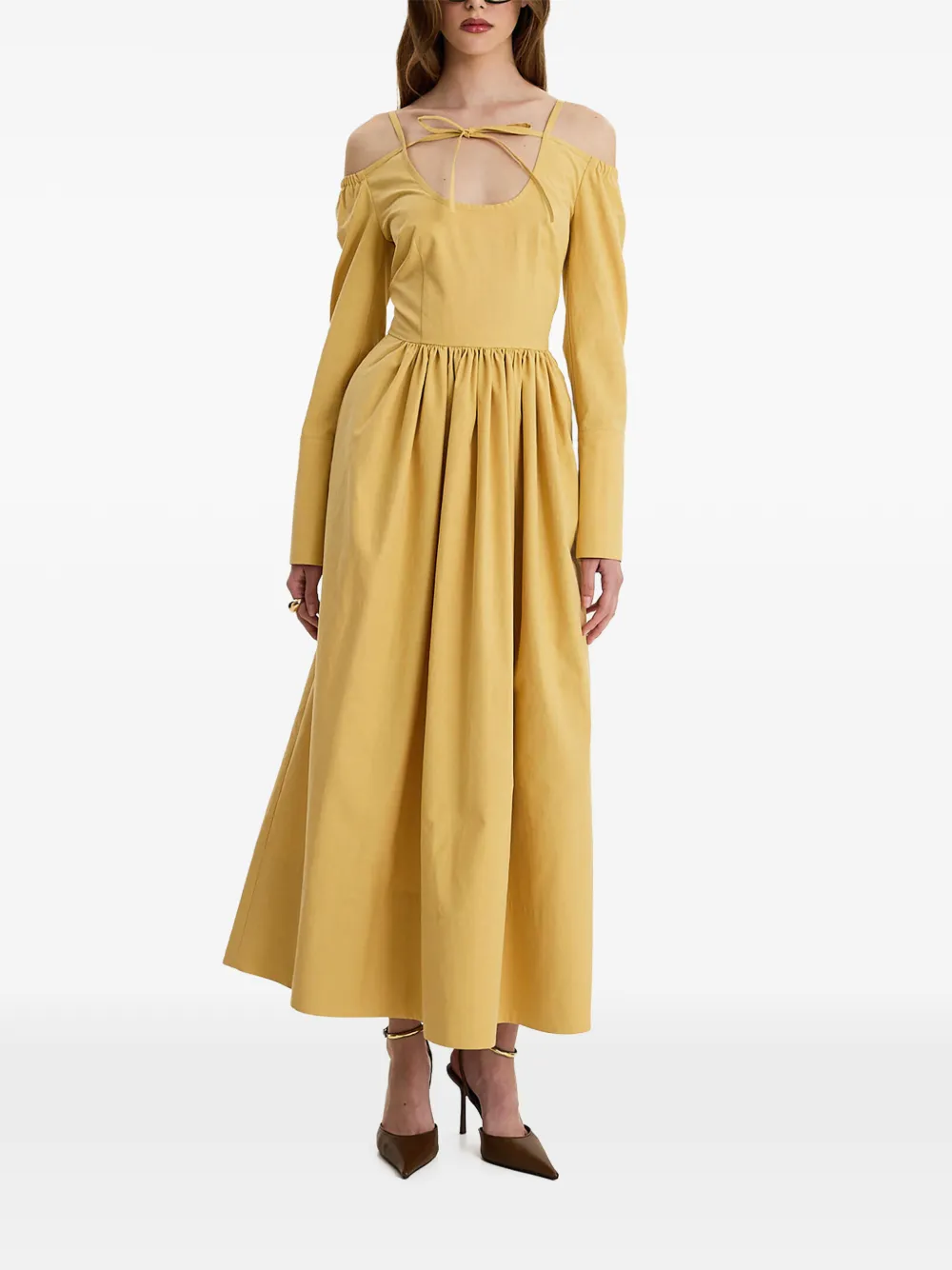  Moos Studio Golden Hour Cold-shoulder Tie Maxi Dress - Yellow 