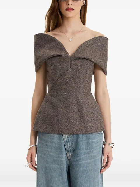 MOOS STUDIO Brown Edit off-shoulder peplum top