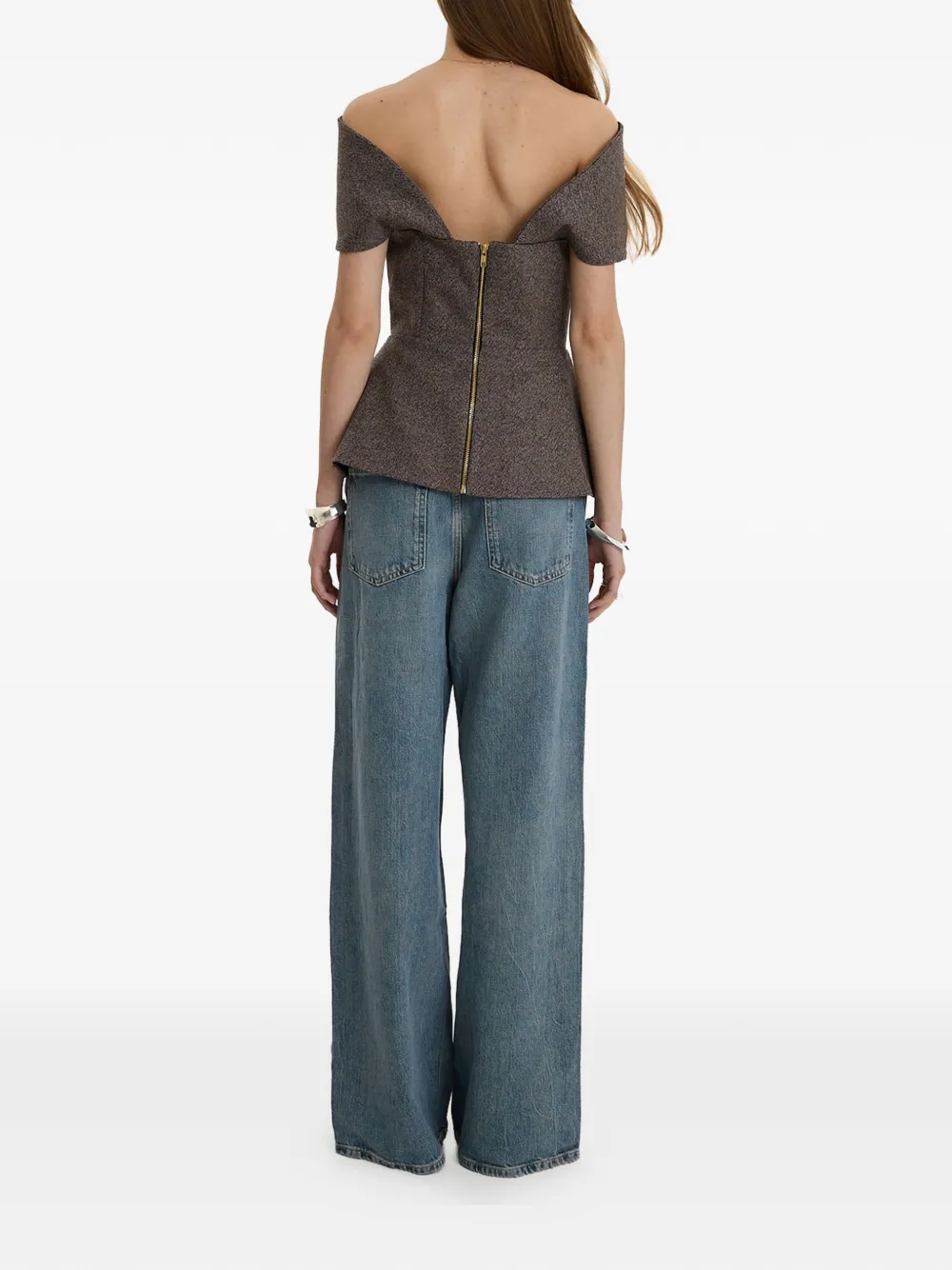 MOOS STUDIO Edit off-shoulder peplum top Bruin
