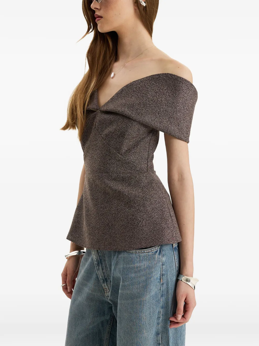 MOOS STUDIO Edit off-shoulder peplum top Bruin