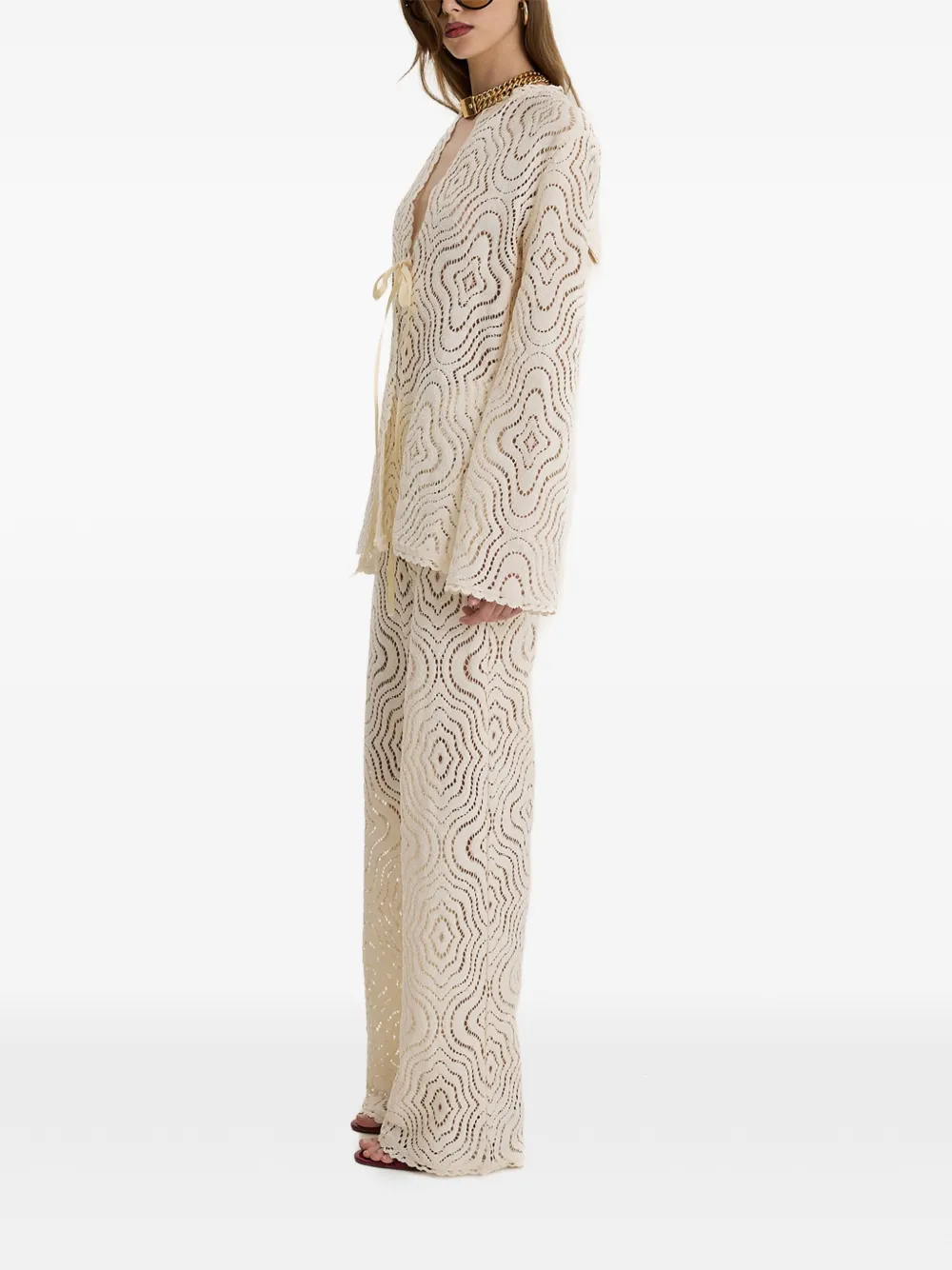  Moos Studio Drawstring Open-work Trousers Set - Neutrals 
