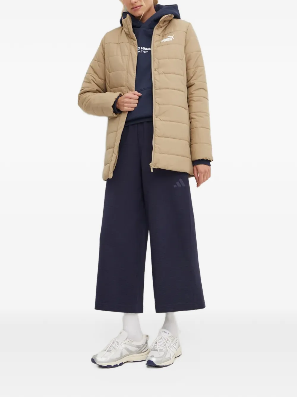 PUMA quilted logo-print jacket Beige