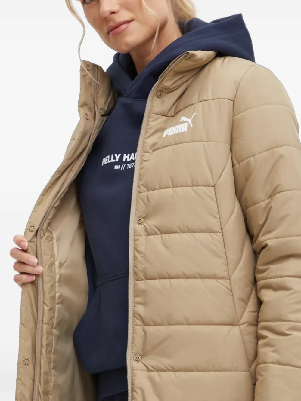 PUMA quilted logo-print jacket Beige