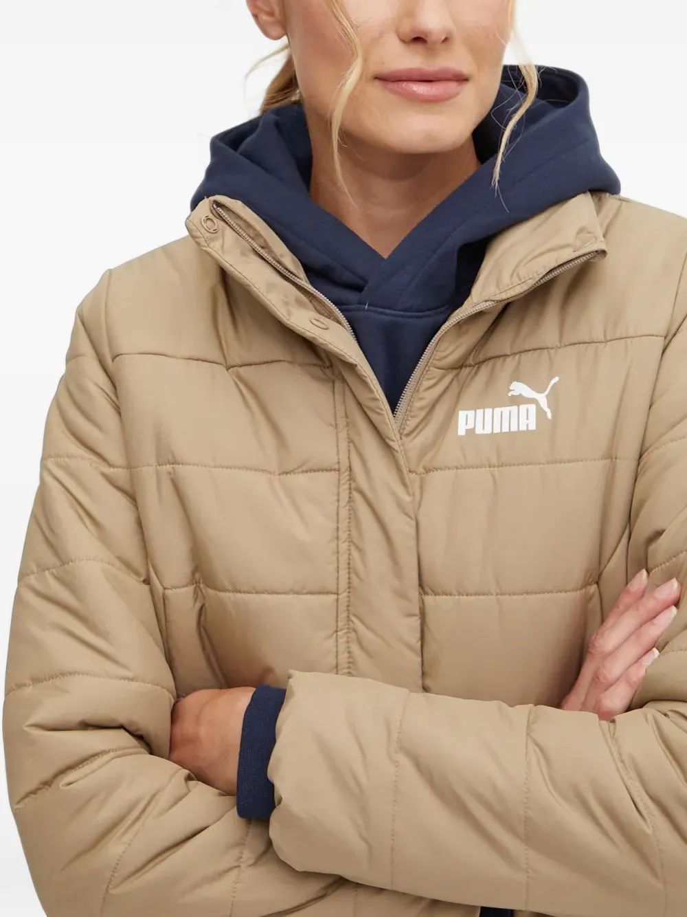 PUMA quilted logo-print jacket Beige
