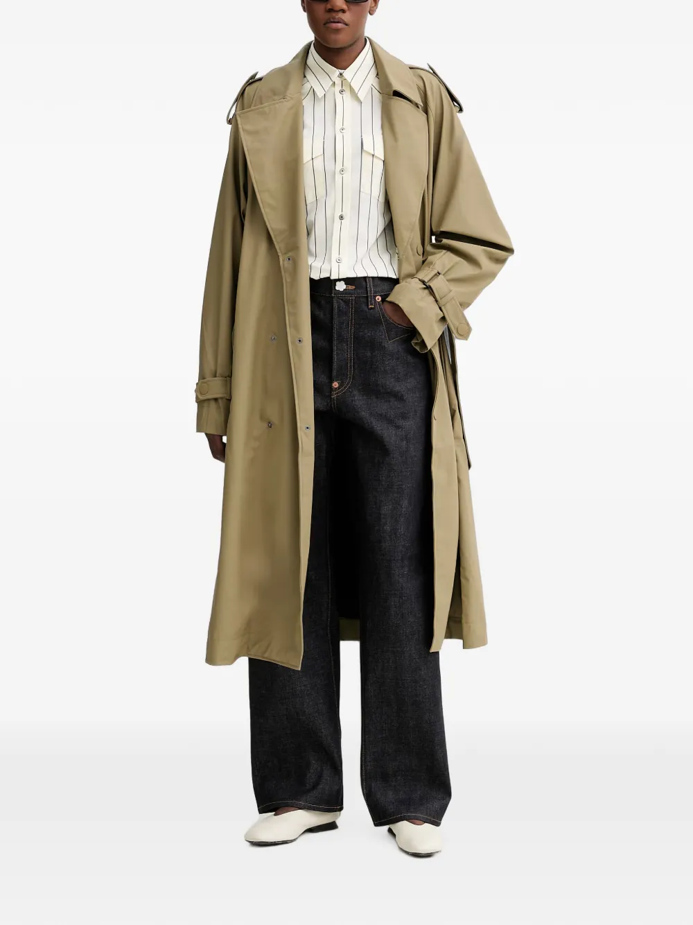 Rains Trenchcoat met dubbele rij knopen en ceintuur Beige