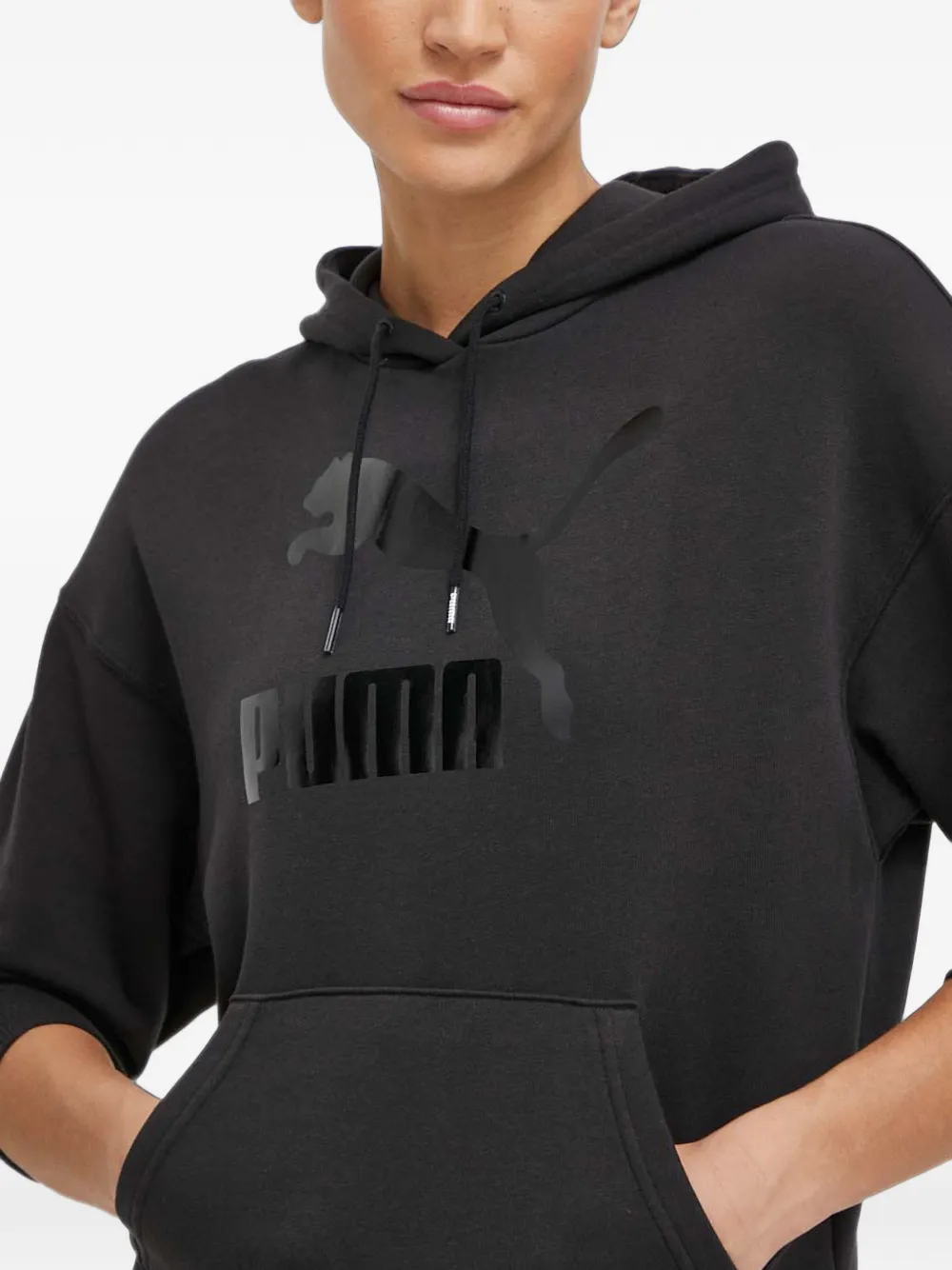 PUMA Hoodie met logoprint en trekkoord Zwart