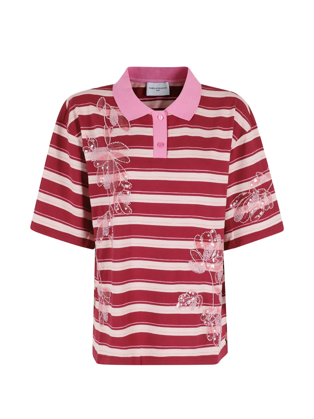 Isabelle Blanche embellished striped polo shirt - Red
