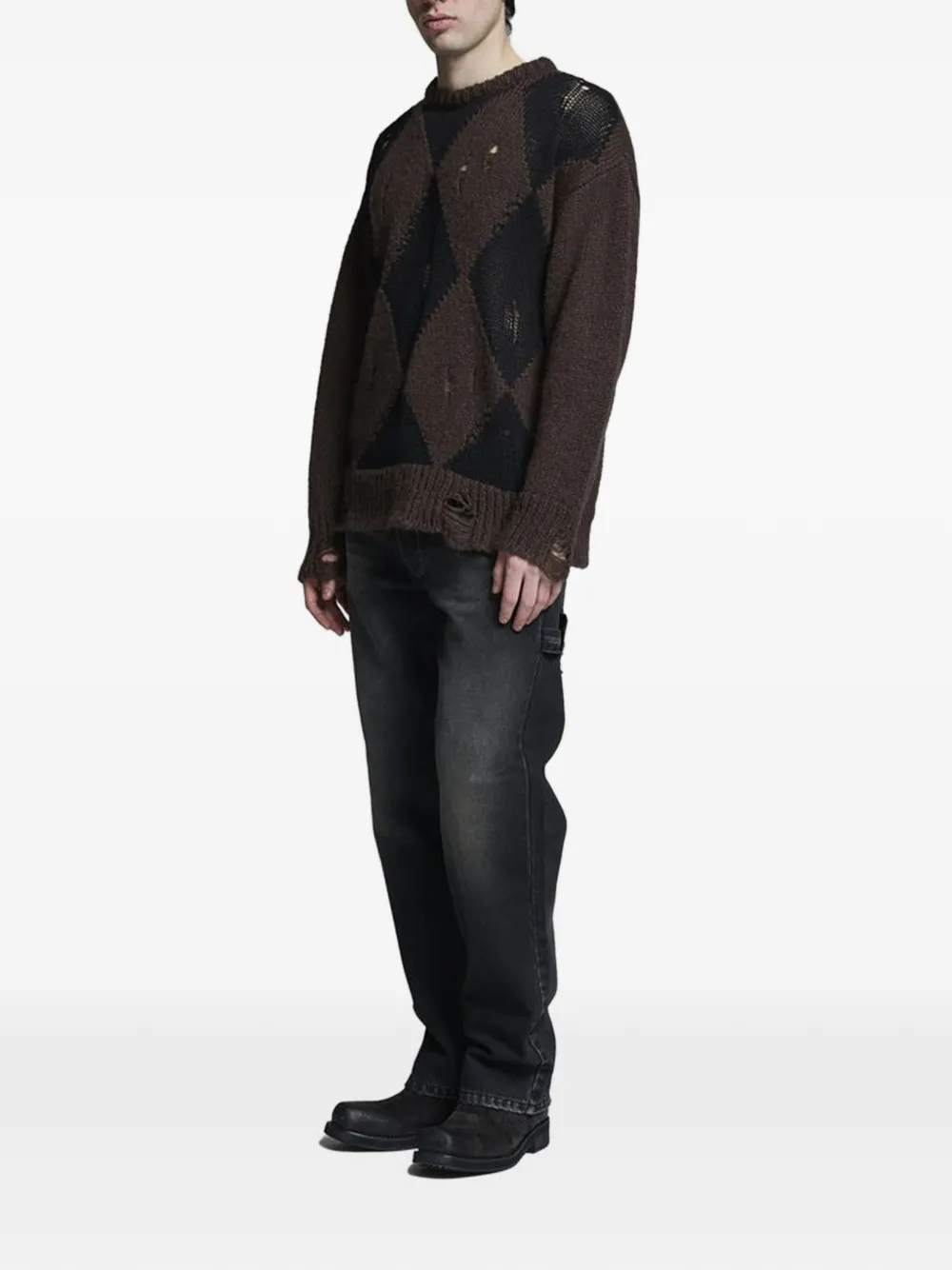  Paura Orfei Argyle Distressed Sweater - Brown 