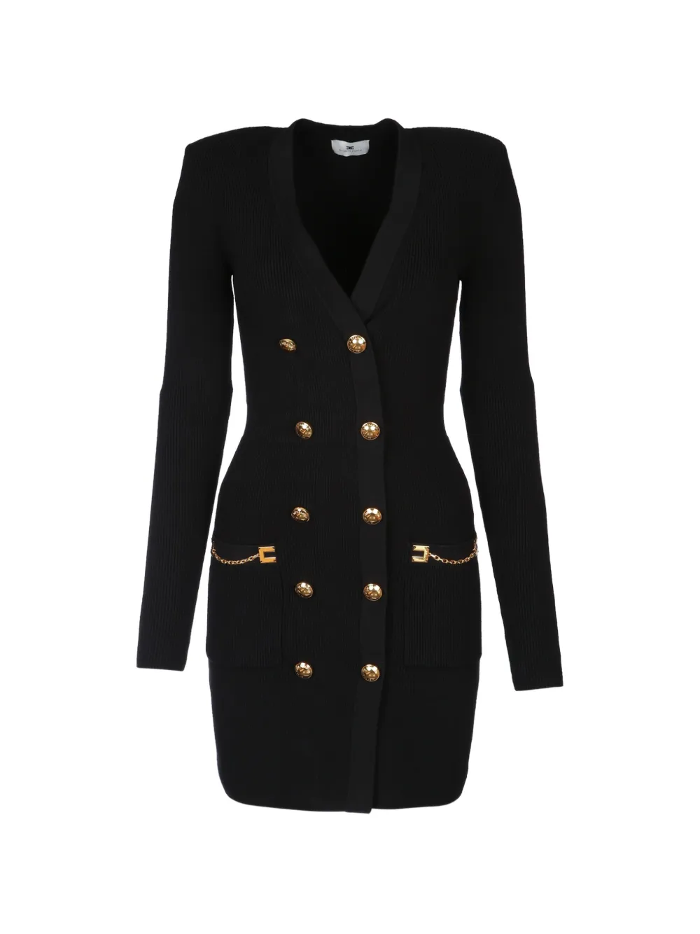 Elisabetta Franchi jewel-button chain-detail knitted mini dress - Nero