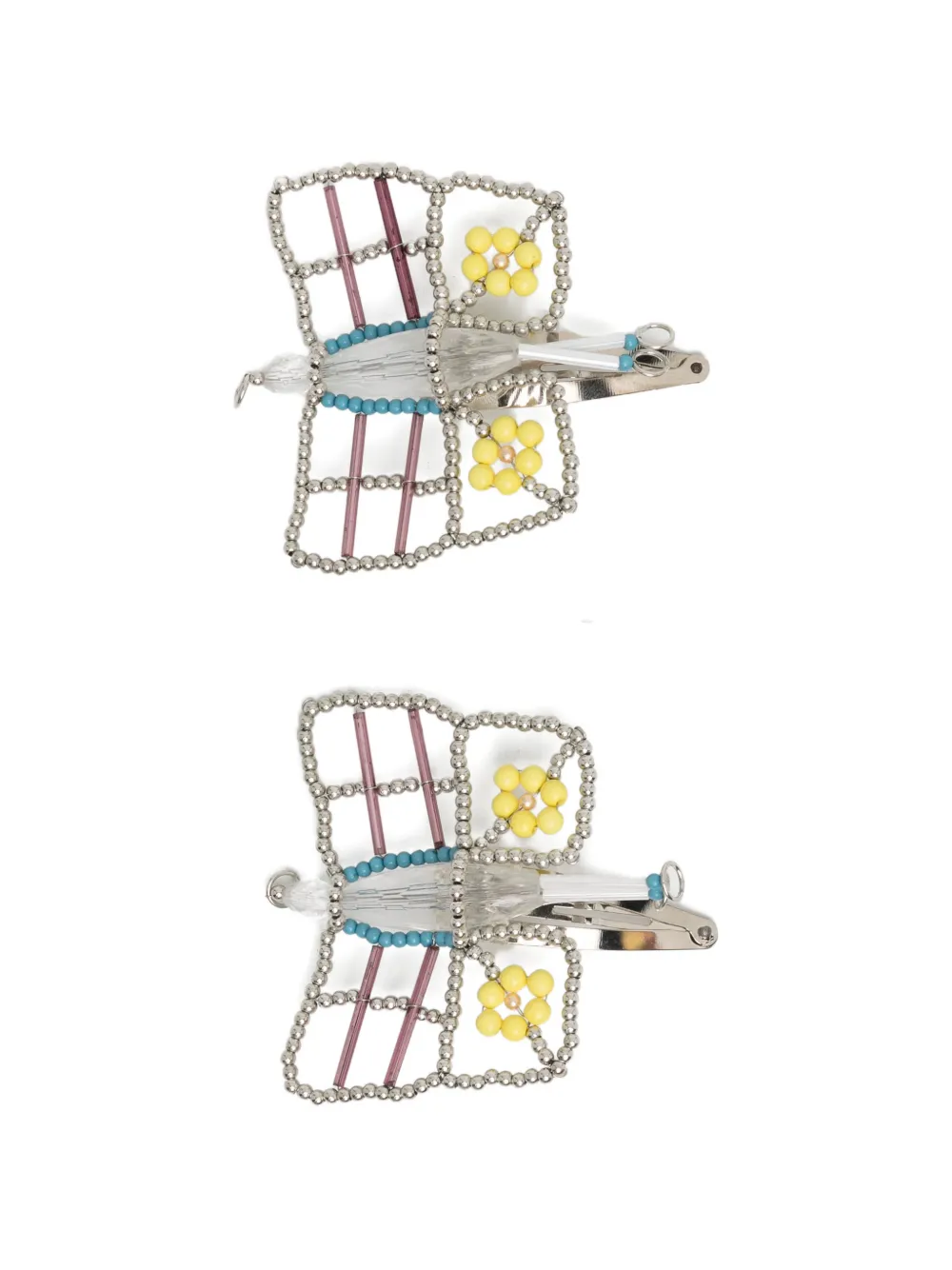 Chopova Lowena beaded-butterfly hair clips - Argento