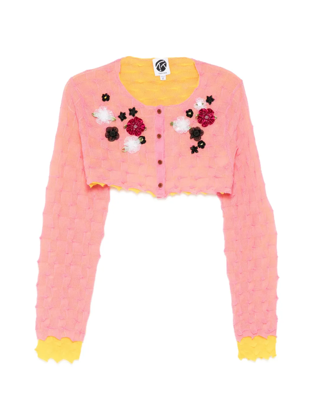 YANYAN KNITS crop floral appliqué cardigan - Rosa