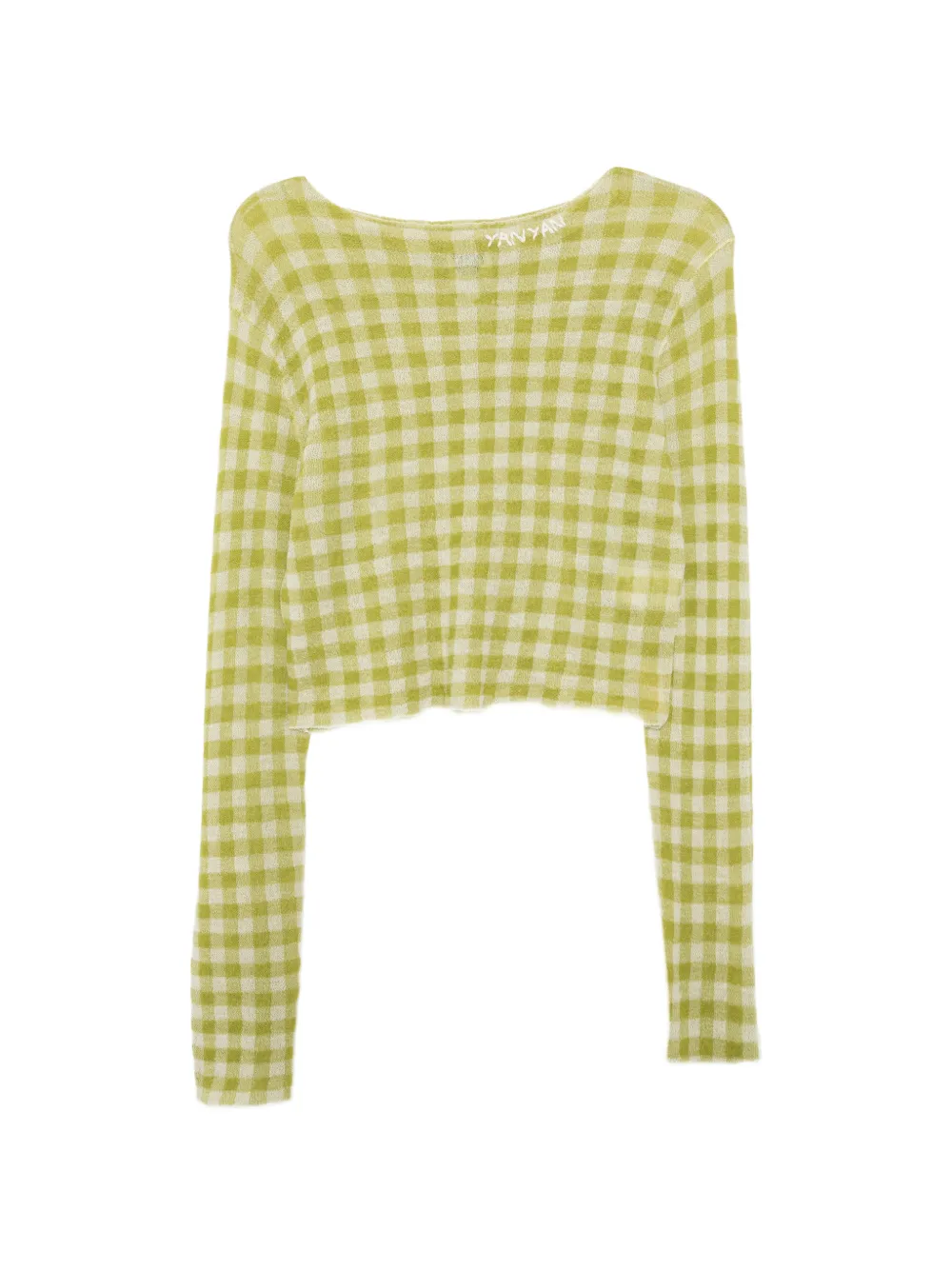 YANYAN KNITS Gingham Boatneck LS Top - Verde