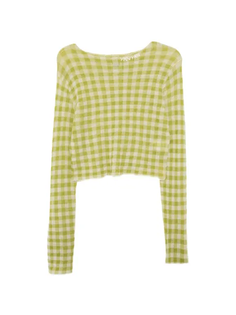 YANYAN KNITS Gingham Boatneck LS Top