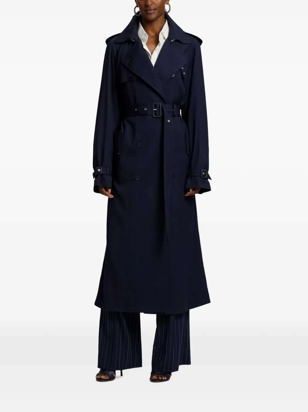  Ralph Lauren Collection Alecia Buttoned Belted Trench Coat - Blue 
