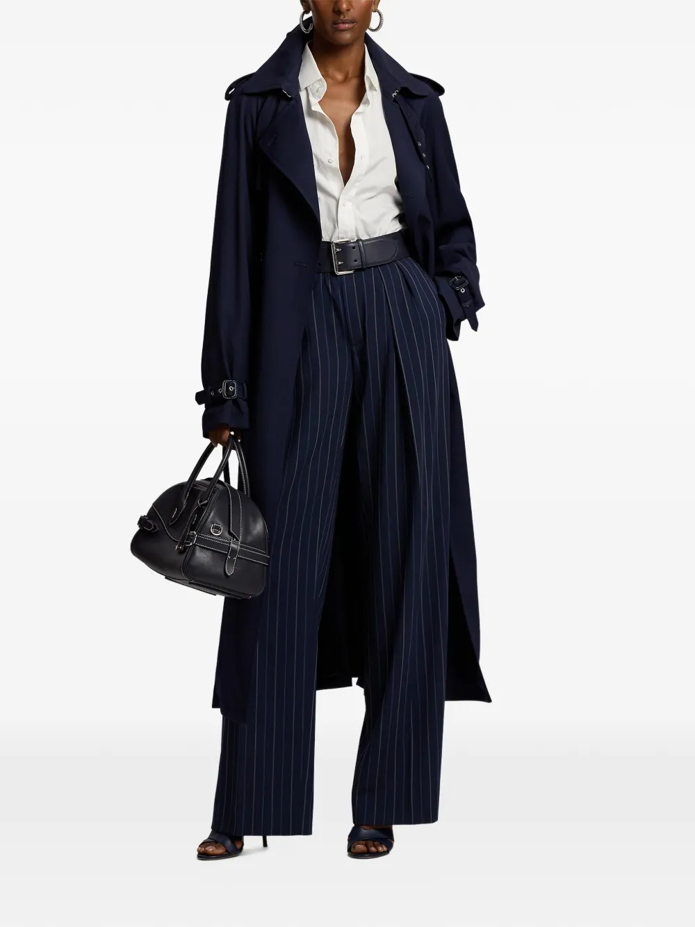  Ralph Lauren Collection Alecia Buttoned Belted Trench Coat - Blue 