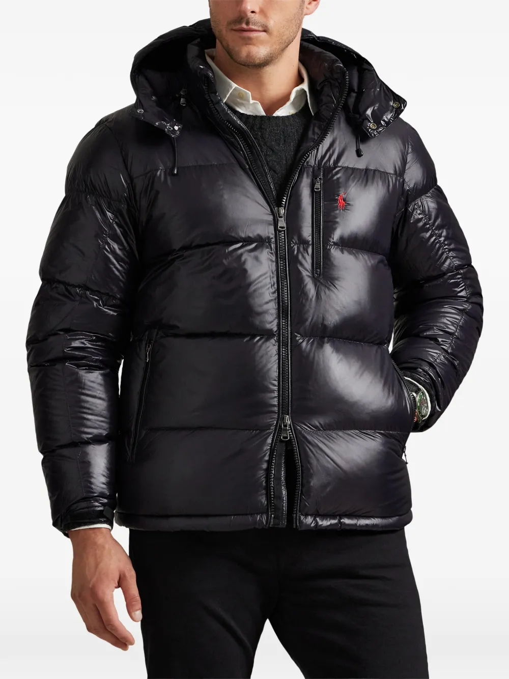 Polo Ralph Lauren The Gorham Glossed donsjack met capuchon Zwart