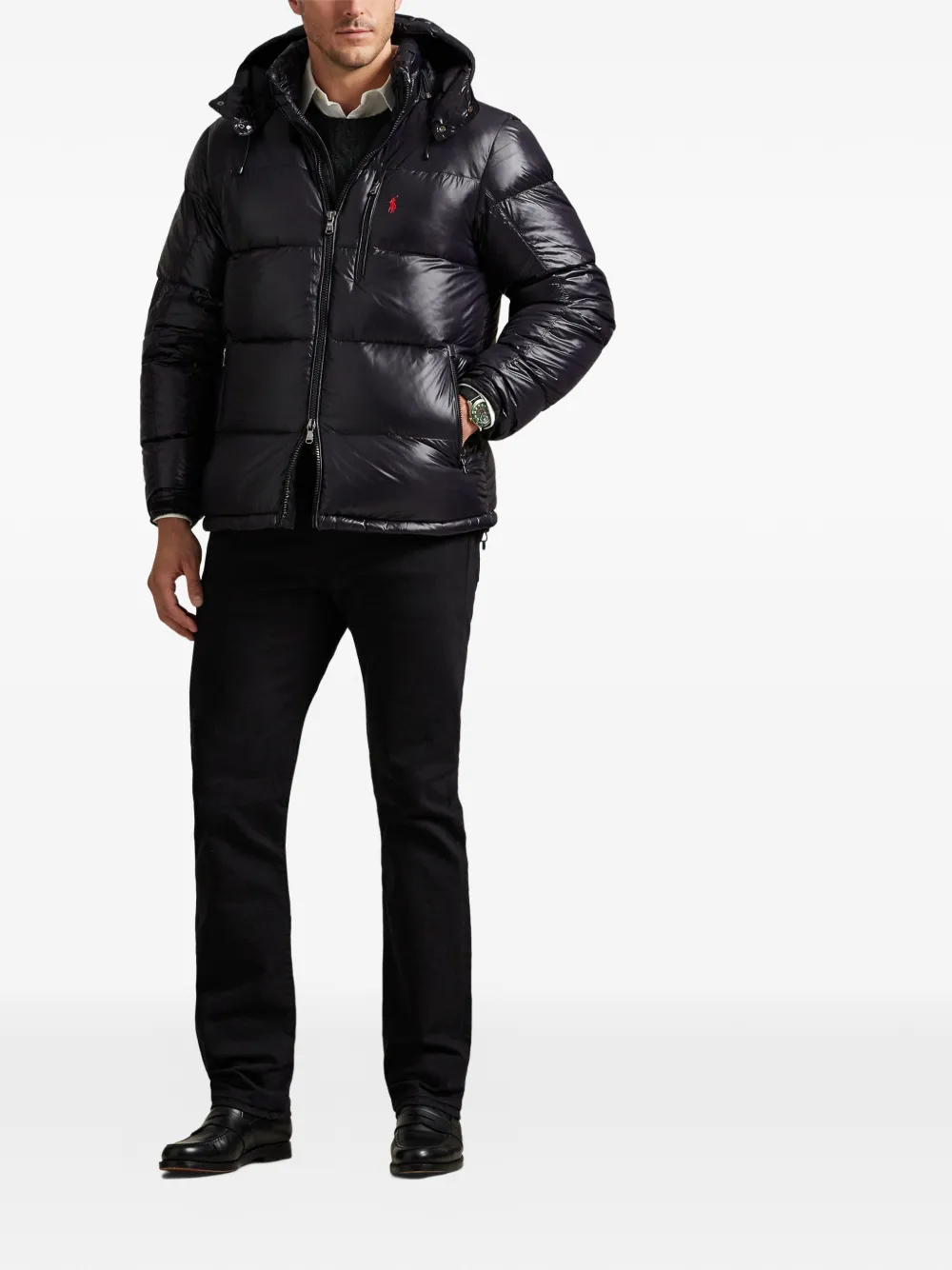 Polo Ralph Lauren The Gorham Glossed donsjack met capuchon Zwart