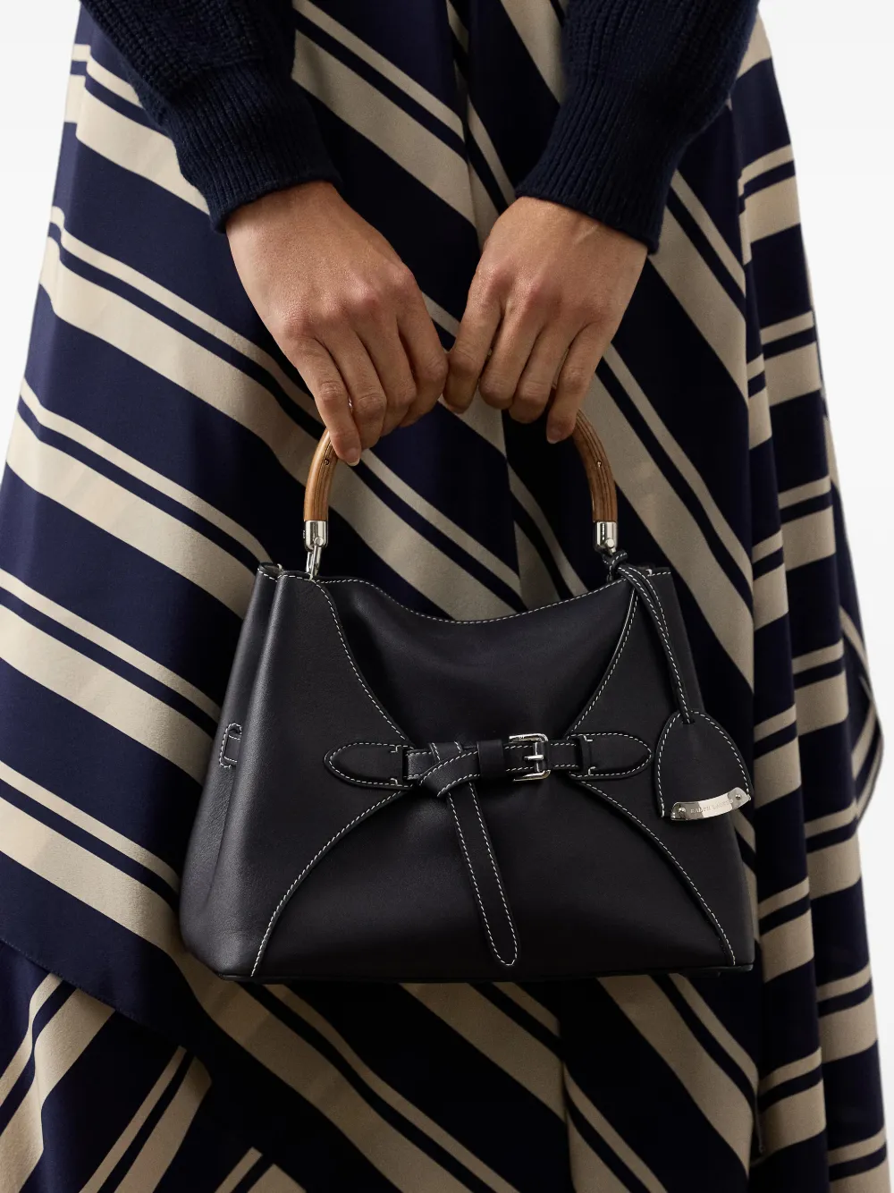  Ralph Lauren Collection The Ralph Wood-handle Leather Tote Bag - Blue 