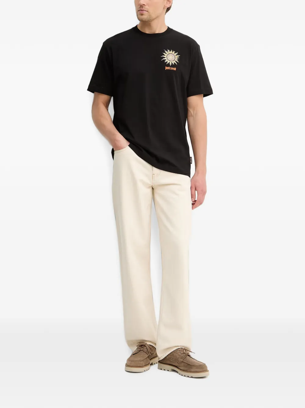 Just Cavalli T-shirt met logoprint en zonprint Zwart