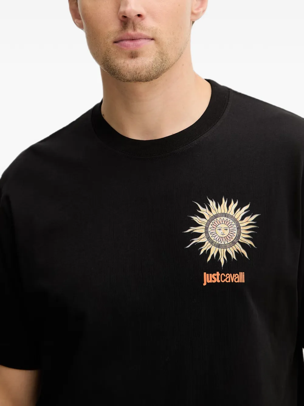 Just Cavalli T-shirt met logoprint en zonprint Zwart
