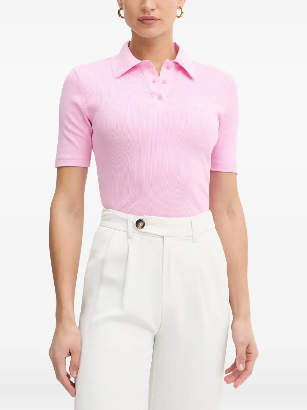Iceberg logo-embroidered ribbed-knit polo shirt - Rosa